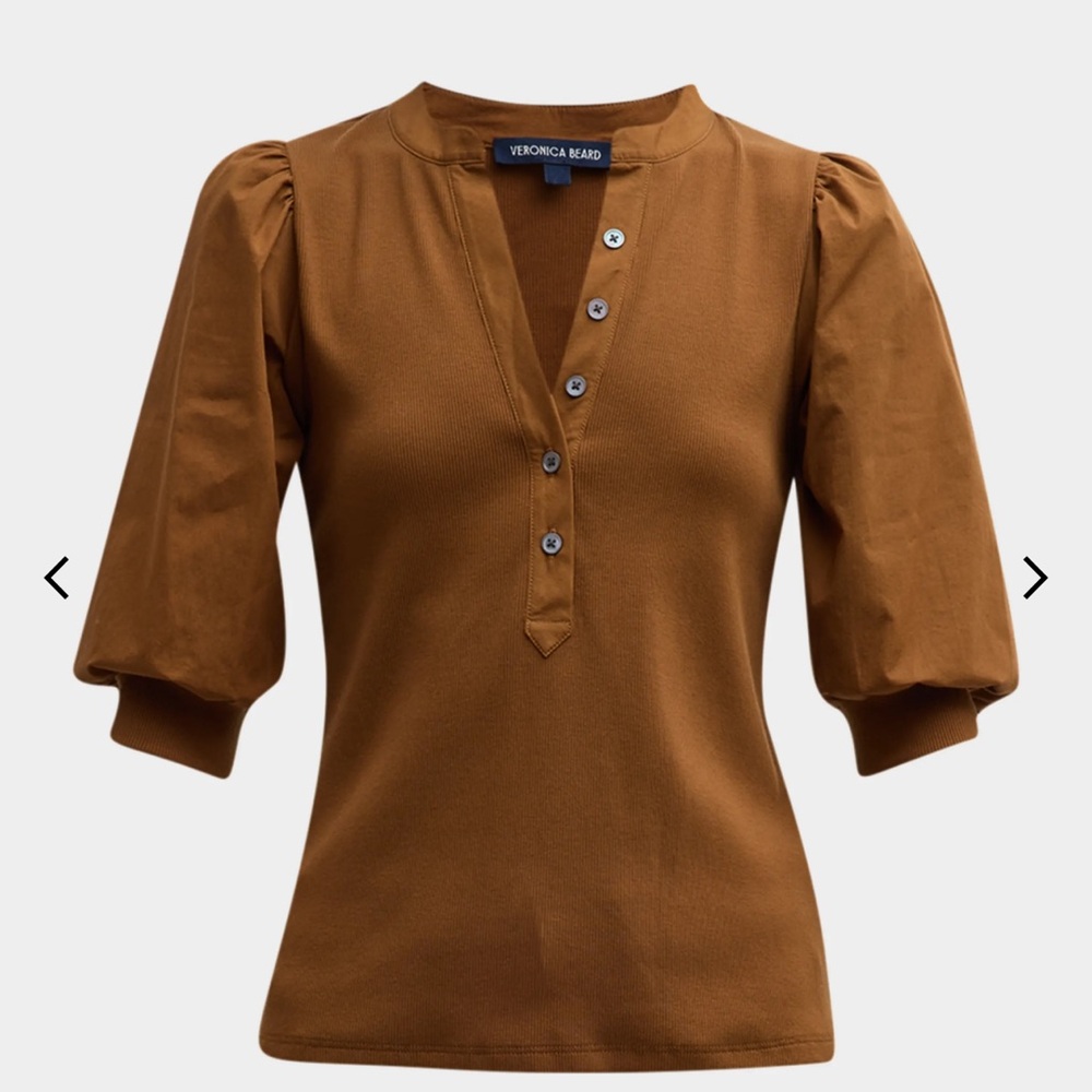 Veronica Beard Coralee Puff Sleeve Button-Front Top